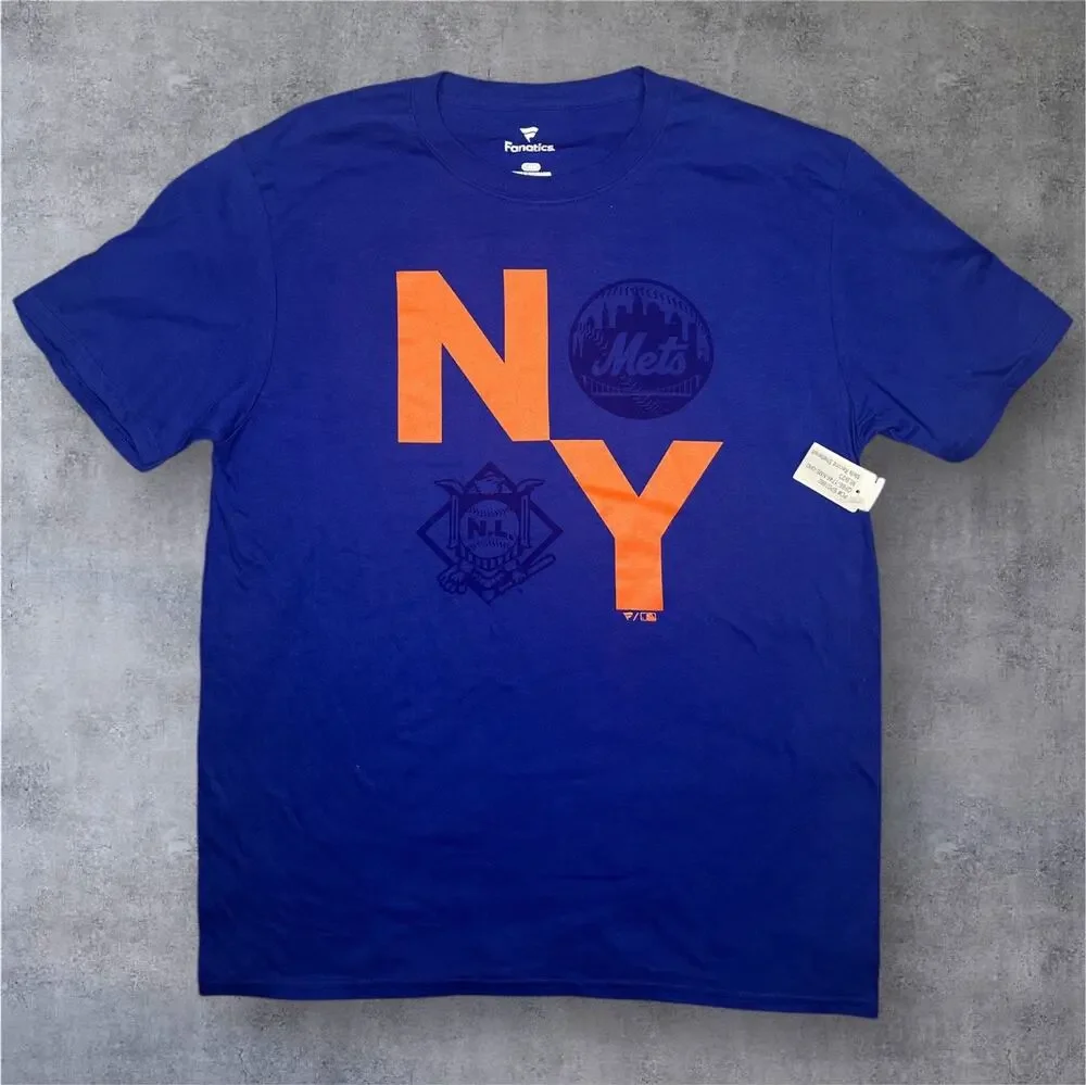 New York Mets Fanatics Tee L Blue NL Logo MLB Baseball Shirt